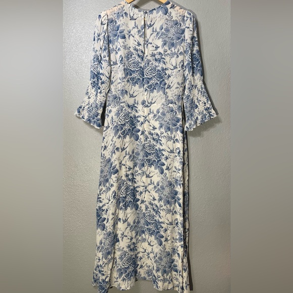 Reformation Carolena Pompadour Blue & White Floral Print Midi Dress - Size 12 - Picture 4 of 5